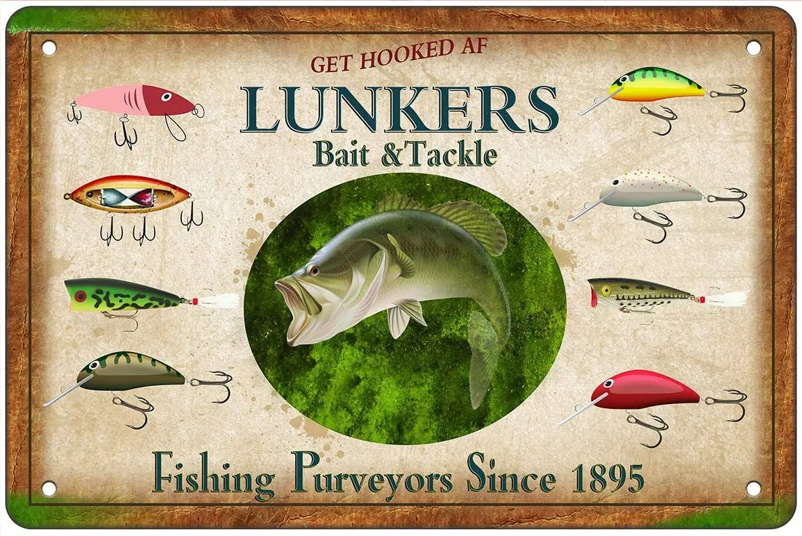 

MuaToo Tin Sign 8x12 inches Fishing Tackle Lures Metal Wall Sign