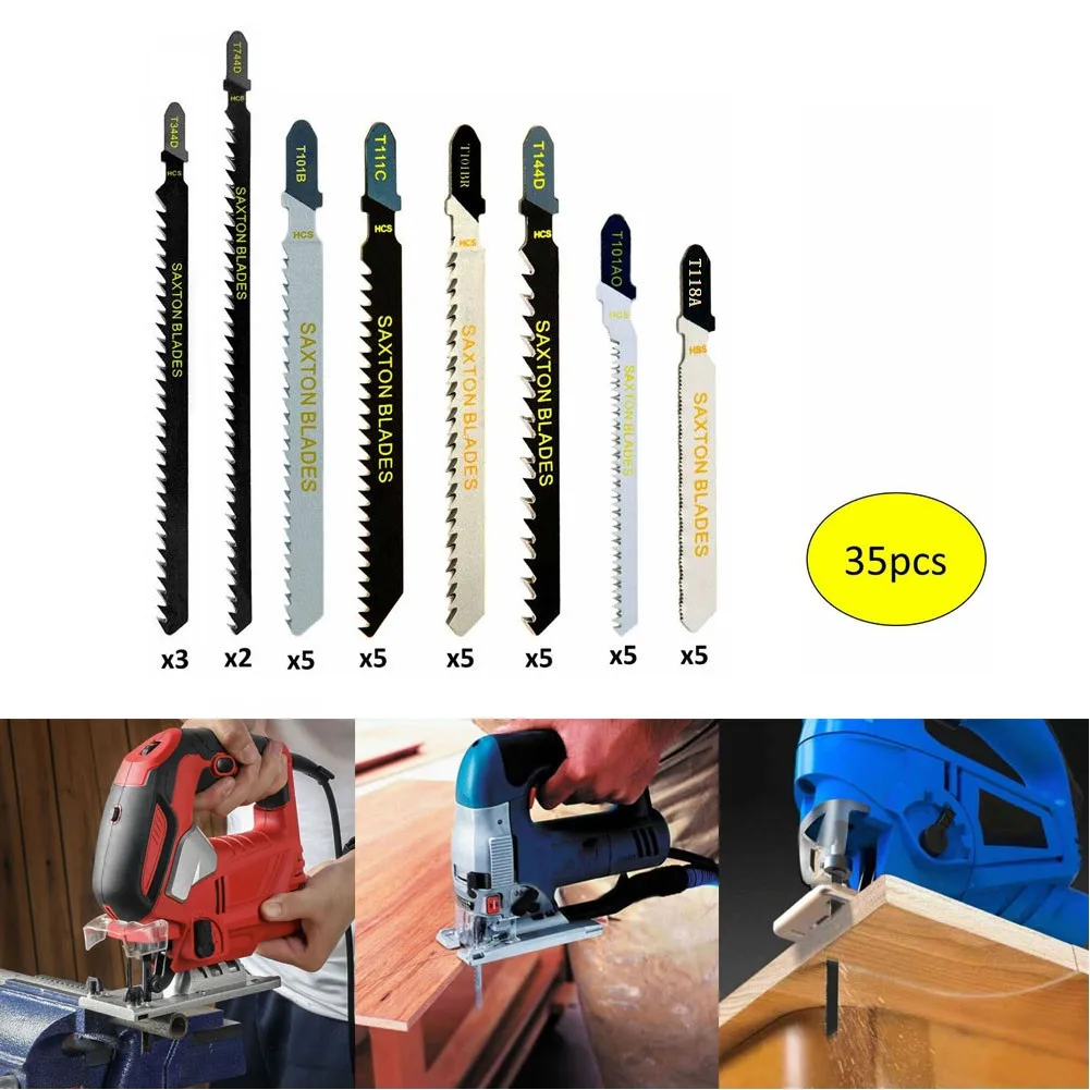

35PCS Jig Saw Jigsaw Blades Set Kit Metal Wood Plastic Assorted Blades T-Shank Downward Cutting Blade For Chipless Cutting