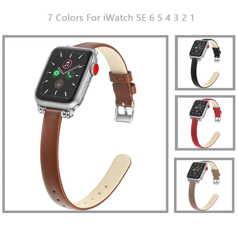 

Тонкий женский кожаный ремешок для iWatch серии 7 6 3 41 мм 45 мм 38/42 мм браслет для Apple Watch Band 7 6 SE 5 4 40/44 мм