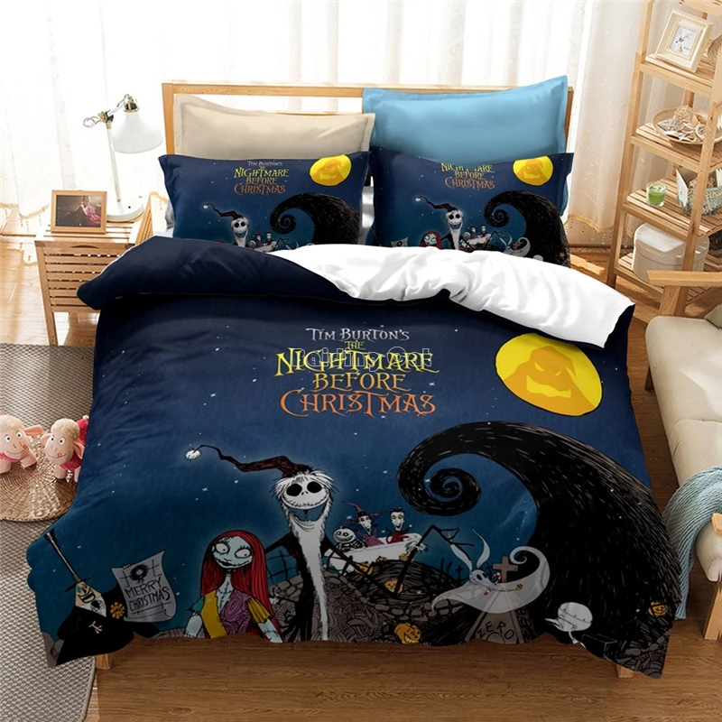New Nightmare Before Christmas Bedding Set 3d Cartoon Children Cotton Duvet Cover Pillowcase Twin Full Queen King Bed Linens | Дом и сад
