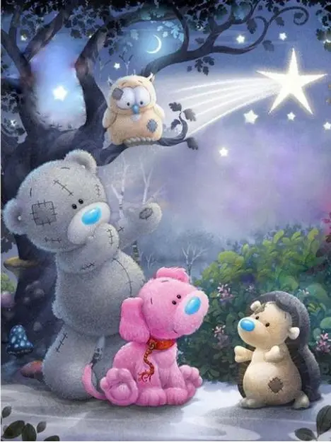 

Алмазная вышивка для детских комнат "сделай сам", картина из мультфильма, милое животное, маленький медведь, сова, собака, темнота, милая