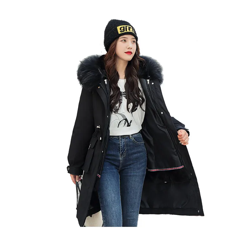 

Women's X-Long Winter Large Pocket Hooded Windproof Down Jacket with Fur Collar Oversized Cotton Padded Coat