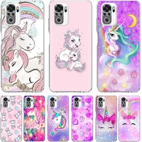 silicone phone case for xiaomi redmi note 11 10 pro 10s 9s 8t 9 8 7 7a 8a 9a 9c k40 cute baby unicorn rainbows cover funda coque