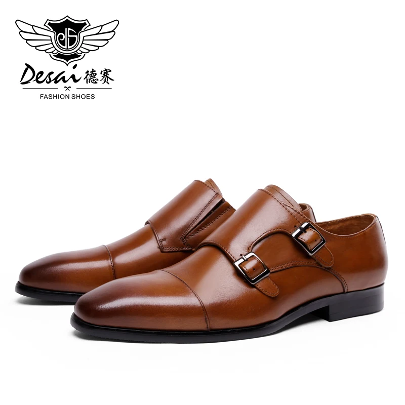 

DESAI Brand Genuine Leather Men Shoes With Double Buckle Height Increase Shoes For Men Wedding 6cm Increase Mens Shoe