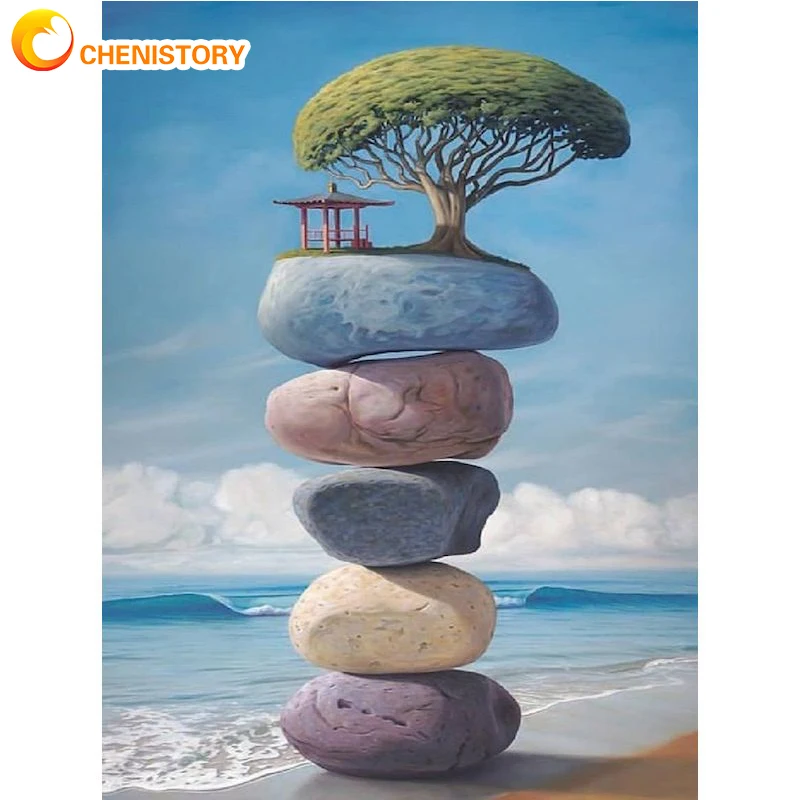 

CHENISTORY 5D DIY Diamond Painting Creative Landscape Full Square Drill Tree Diamond Embroidery Seaview Cross Stitch Home Decor