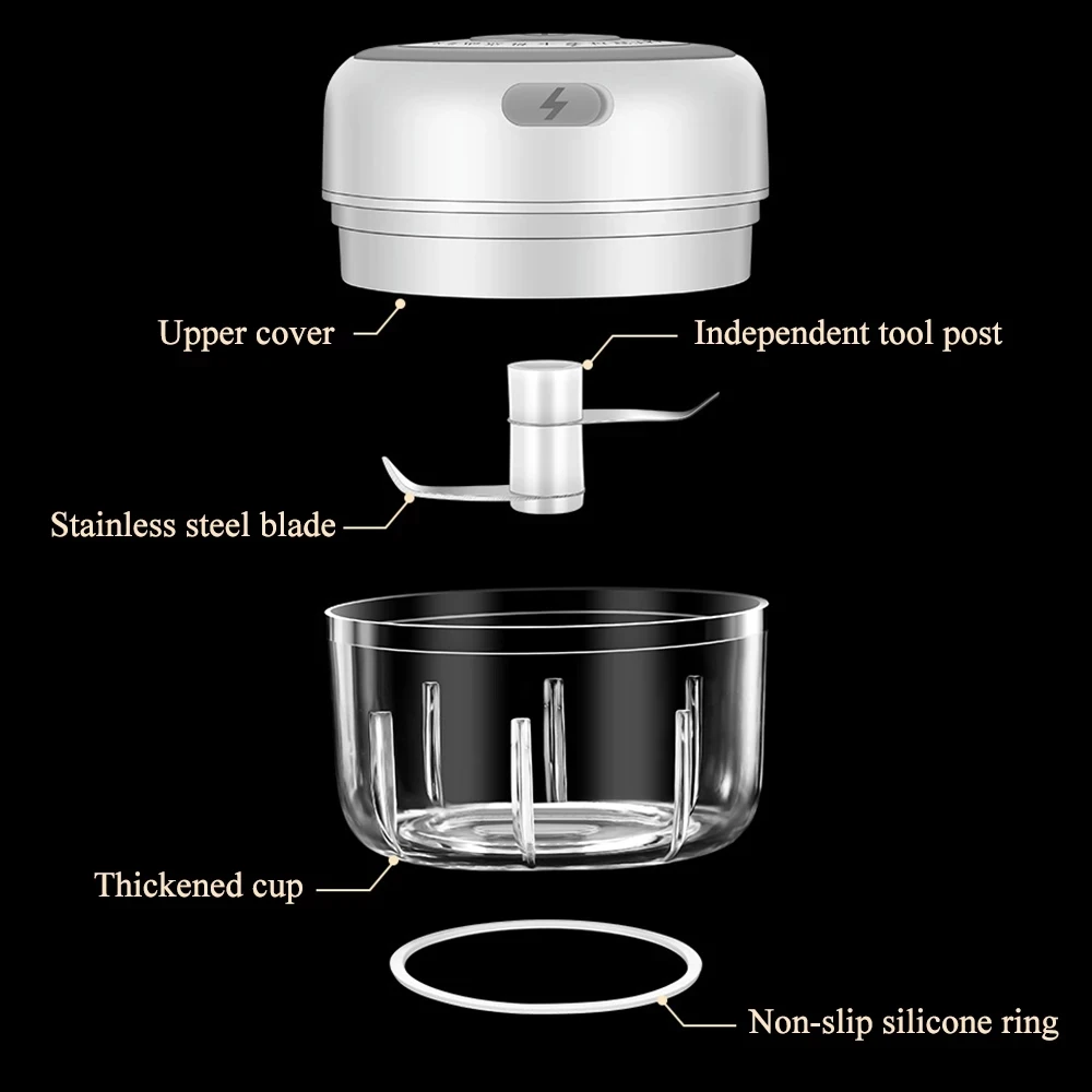 

Electric Multi-function Food Garlic Press Vegetable Chopper Grinder Crusher for Nut Meat Fruit Rechargeable Onion Mini Processor