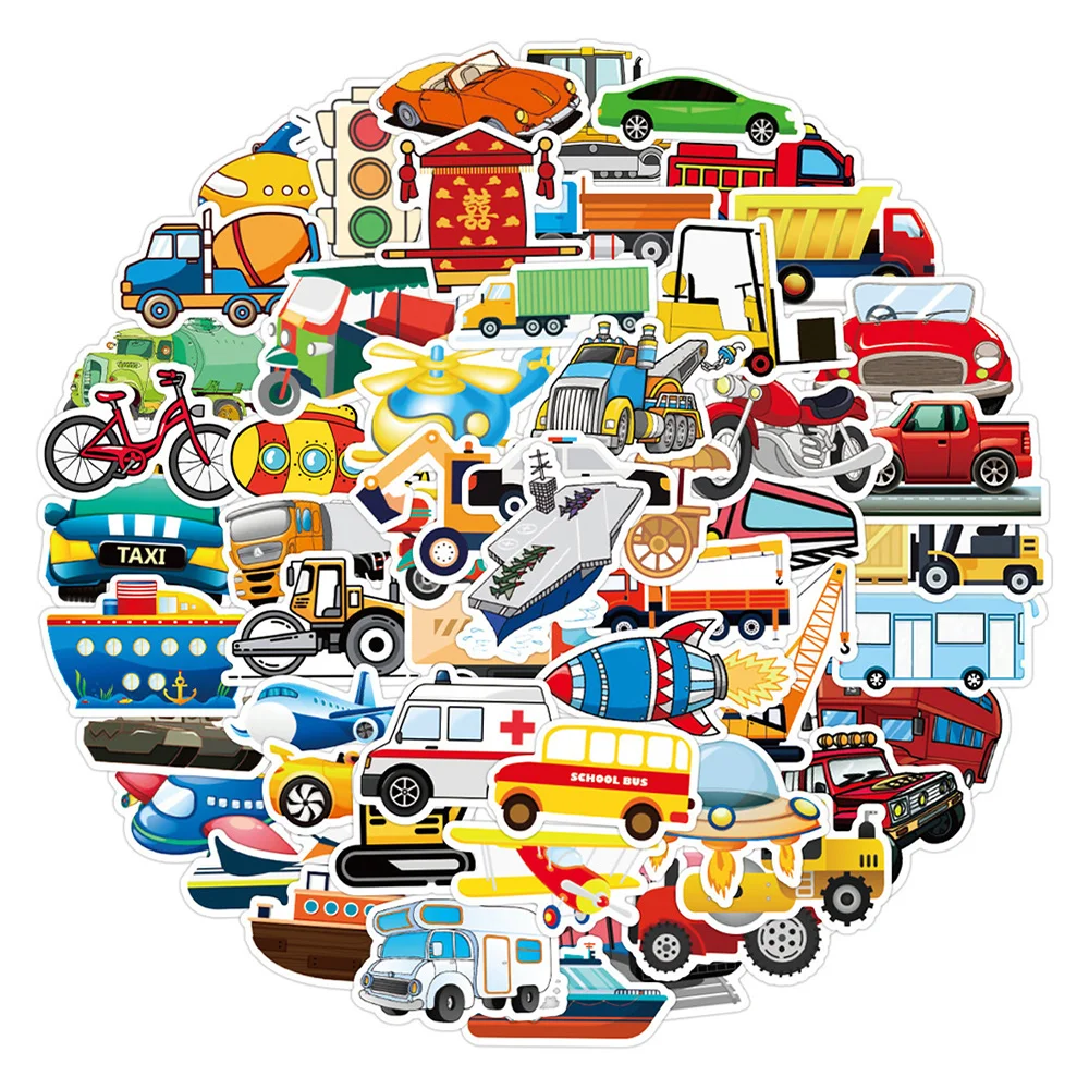 

50pcs Plane Bike Car Stickers For Notebooks Stationery Scrapbook Transportation Sticker Scrapbooking Material Craft Supplies