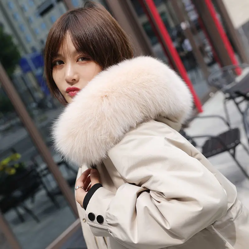 Женская длинная парка с капюшоном зимняя куртка подкладкой из кроличьего меха и