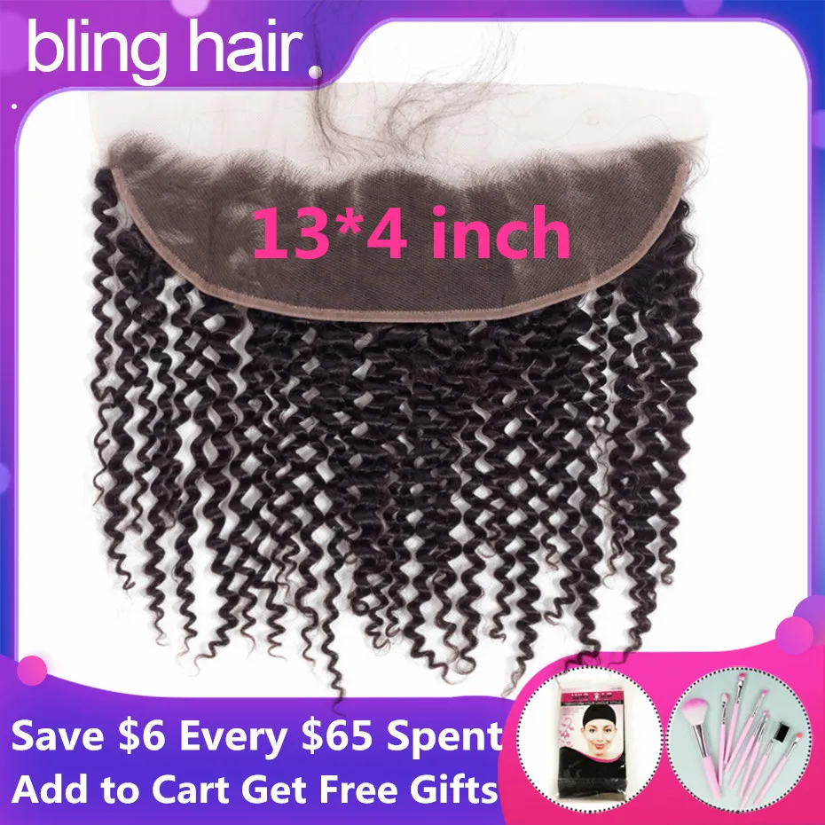 Bling Hair Remy бразильские кудрявые человеческие волосы кружева фронтальное закрытие 13*4 с волосами младенца естественного цвета "-22"