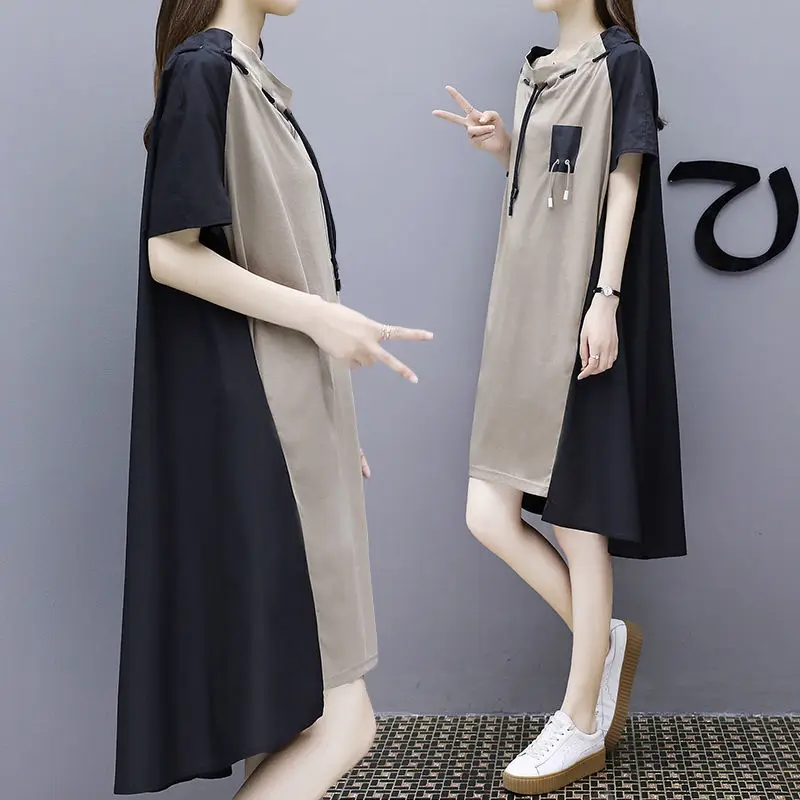 

Dress women 2020 summer new casual loose cover meat show thin A-line skirt women's medium length large size group fashion