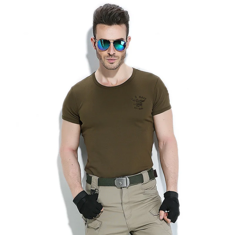 Хлопковая облегающая футболка с коротким рукавом мужские тактические топы