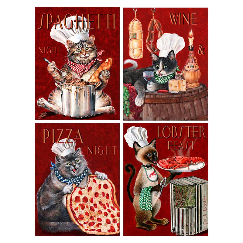 Картина из страз 5D &quotсделай сам&quot с изображением кошки пиццы домашний декор