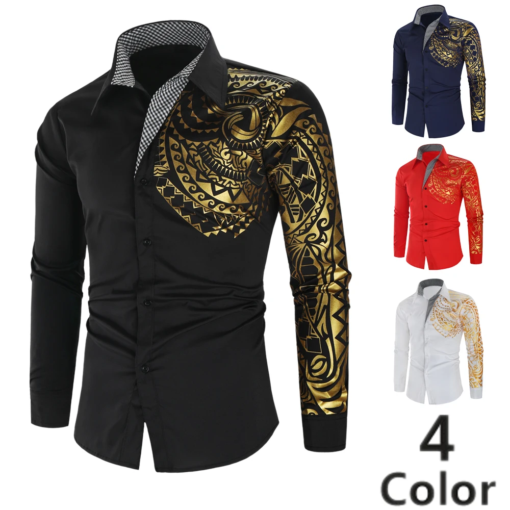 

FAKUNTN Printed Shirt Men 2019 Autumn Fashion Hot Stamping Dragon Long Sleeve Casual Shirts Hip Hop Streetwear Camisa Masculina