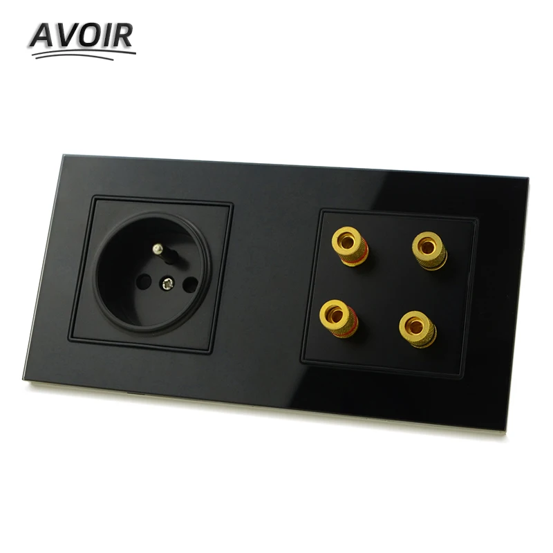 

Avoir FR Standard Plug Socket Sound Sound Audio Jack Socket Double Wall Power Outlet Glass Panel 172mm*86mm