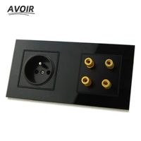 avoir fr standard plug socket sound sound audio jack socket double wall power outlet glass panel 172mm86mm