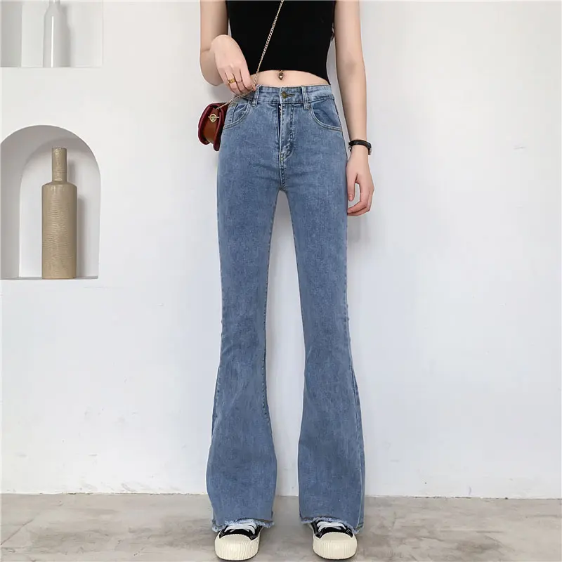 

Women large jeans women's high waist micro horn straight denim trousers super stretchy jeans black jeans blue jeans jeans woman