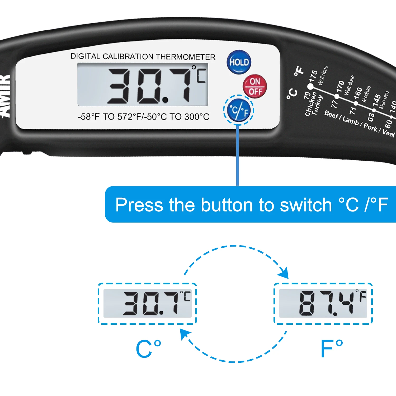 Цифровой термометр AMIR для барбекю складной электронный приготовления пищи мяса
