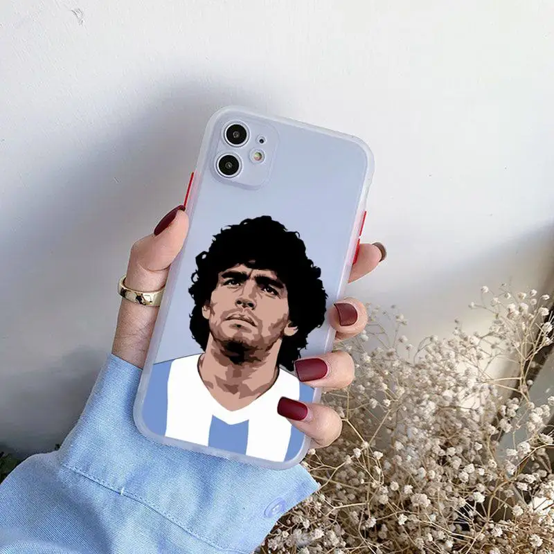 

Diego Armando Maradona Phone Cases For iphone 12 11 Pro Max Mini XS 8 7 Plus X SE 2020 XR Matte Transparent Light white Cover