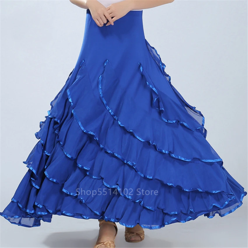 Испанская юбка для фламенко женщин современное кружевное однотонное длинное