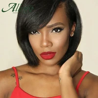 short straight part lace front wig human hair for black women bob cut wig with bangs brown burgundy brazilian remy hair allure
