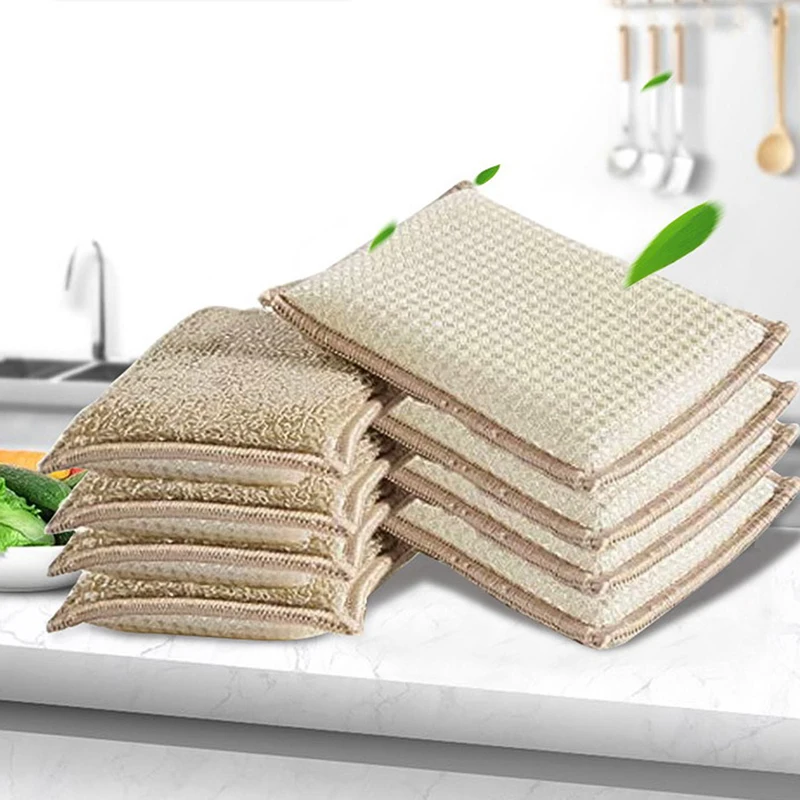 

6pcs Bamboo fiber sponge kitchen cloth cleaning brush absorbent oil-free scouring pad reusable dishwashing sponge