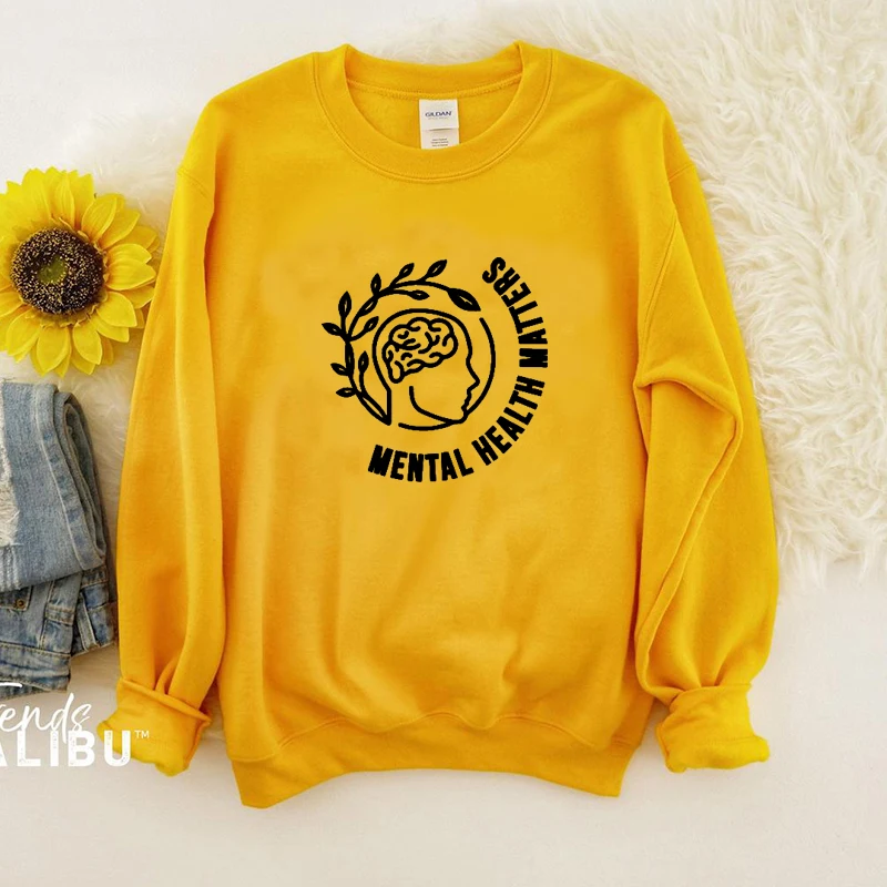 

Психического здоровья толстовка с рисунком Женская футболка с круглым вырезом, пуловеры, топы с длинными рукавами тренировка мозга черного...