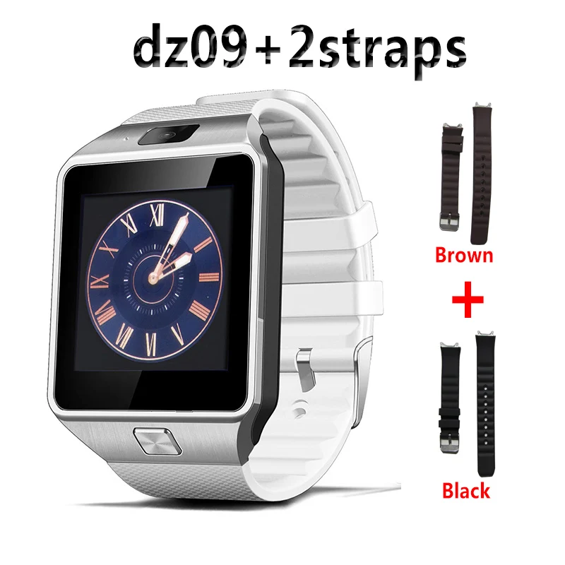 White and 2 straps Умные часы relogio inteligente с Bluetooth, мужские умные цифровые спортивные умные часы DZ09, шагомер для смартфонов на базе Android - Цвет: White and 2 straps