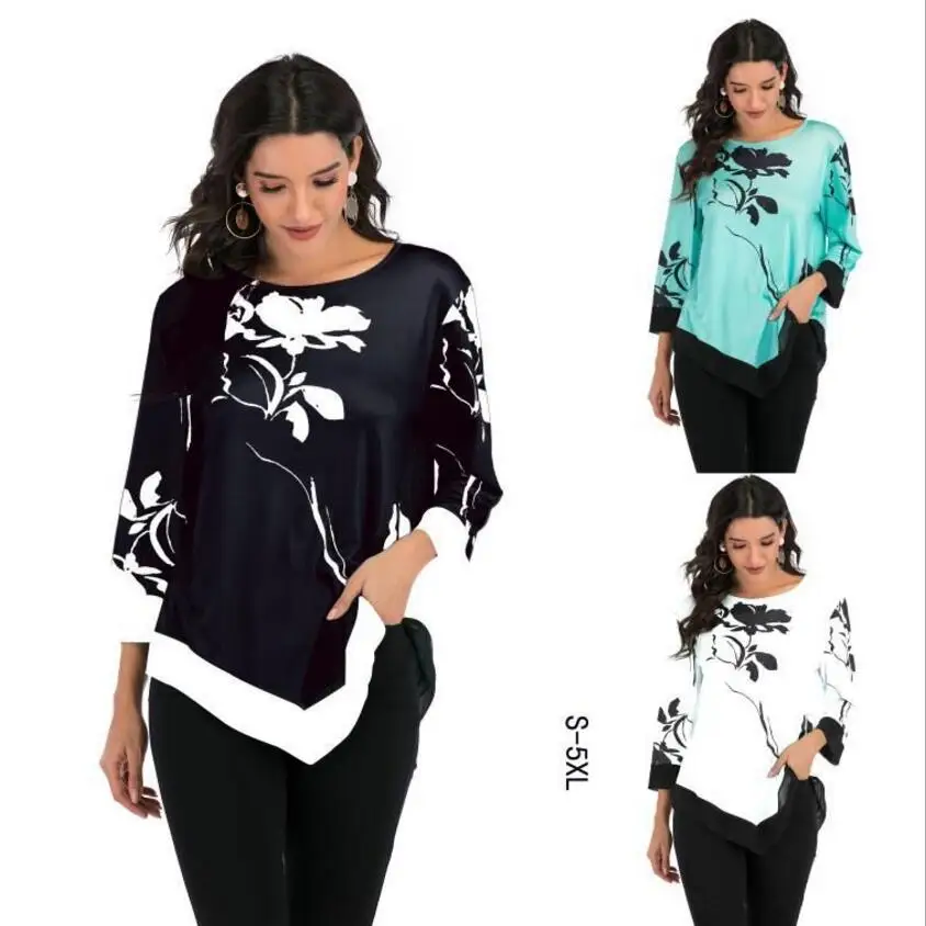 Женские футболки большого размера Свободный Топ весна 2020 модная Цветочная