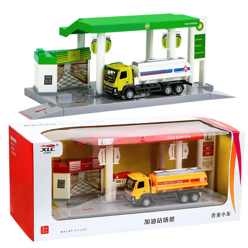 Заправочная Станция модель без огней с литым маслом бак зеленый/желтый цвет