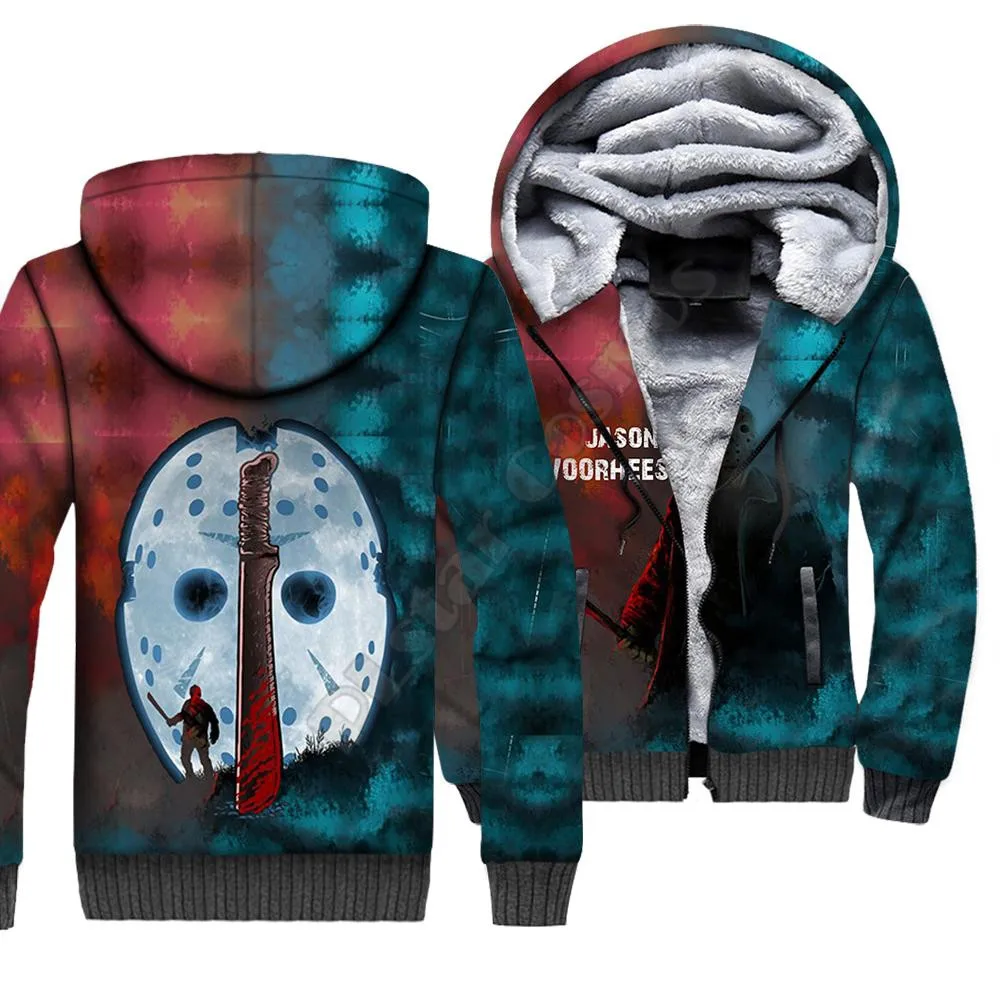 

Michael Myers 3D printed Fleece zipper Hoodies Men Women Winter Warm double plus velvet jacket cosplay costumes 03