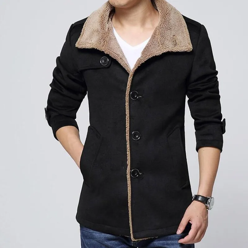 Новые модные мужские пальто плотное шерстяное Тонкий Зимний Тренч парка одежда