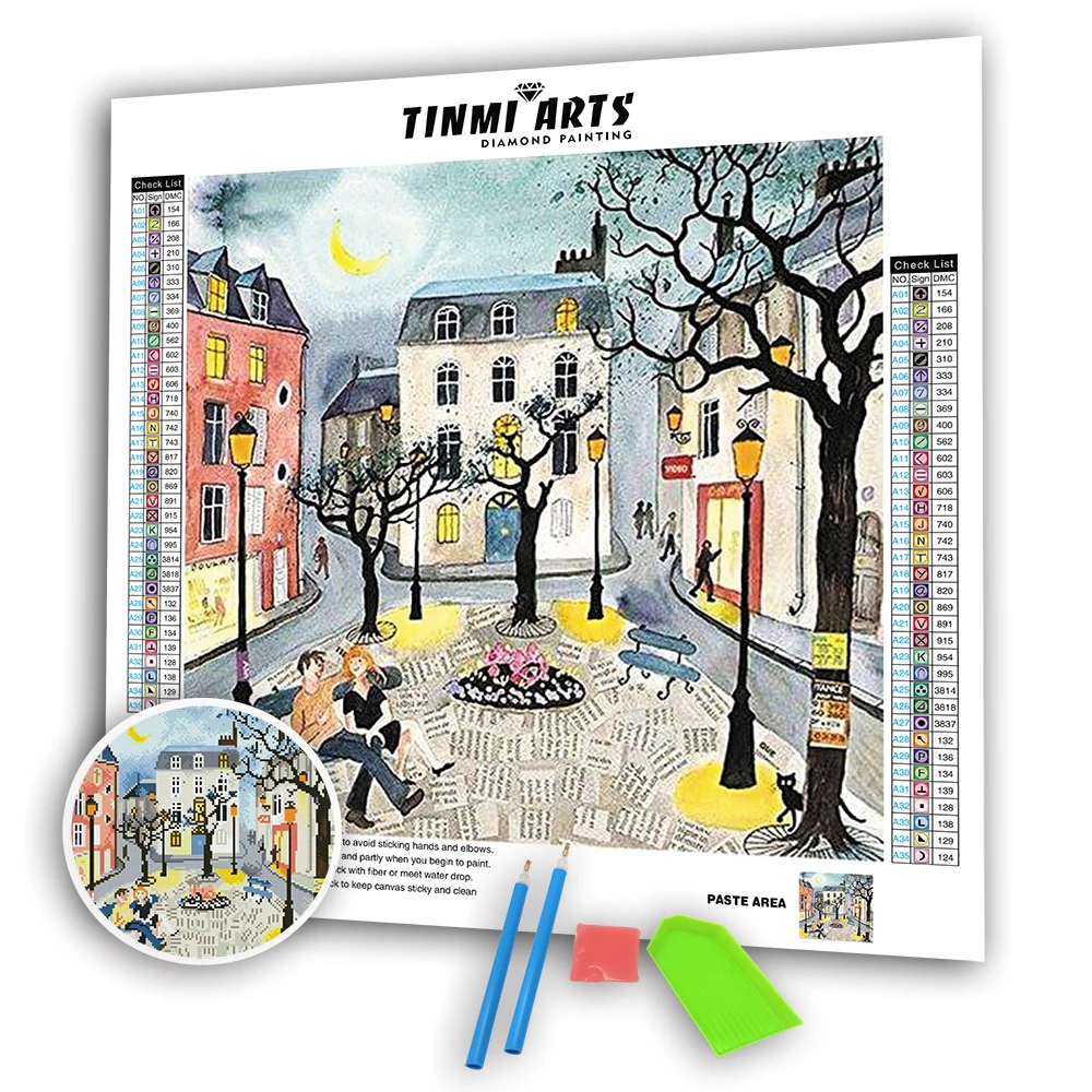 

5D DIY Diamond Paintings Full Round Drill Happy Small Town Mosaic Landscape Vevet Canvas Kit Embroidery Stickers Decoration Home