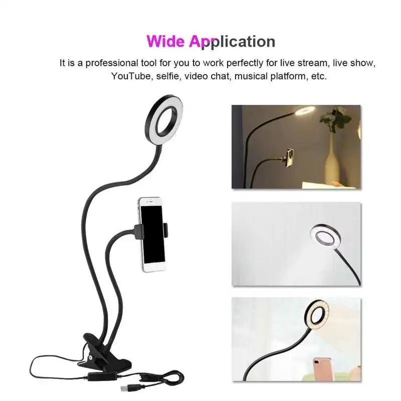 

Portable Mini Long Arm Phone Holder 2 in 1 LED Fill in Light Selfie Ring Light For tik tok Live Stream & Makeup Universal