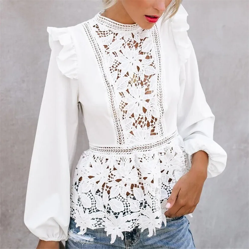 Женская блузка с длинным рукавом и цветочным кружевом в стиле бохо| |