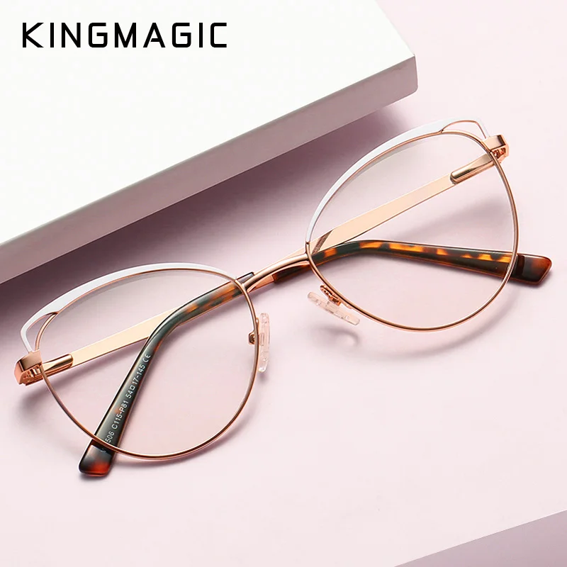 

KINGMAGIC Trends Office Cat Eye Anti Blue Light Oversized Glasses Computer Women Blue Blocking Gaming Big Size Eyeglasses Alloy