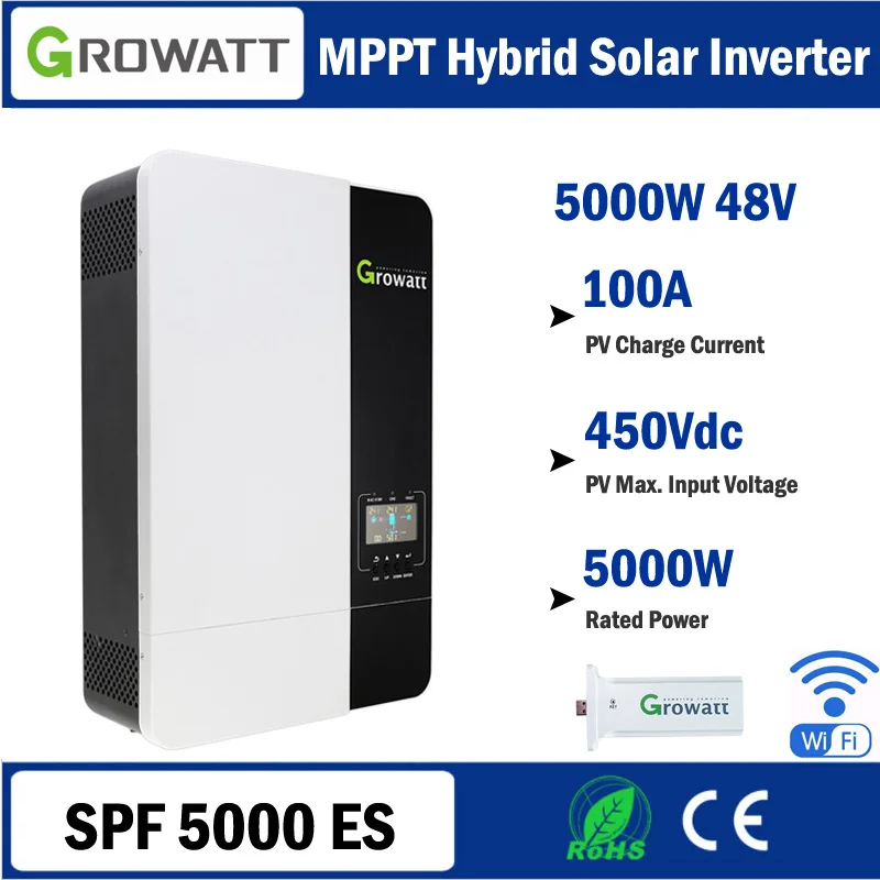 Гибридный солнечный инвертор Growatt 5 кВт 230 В переменного тока 48 постоянного MPPT 100 А