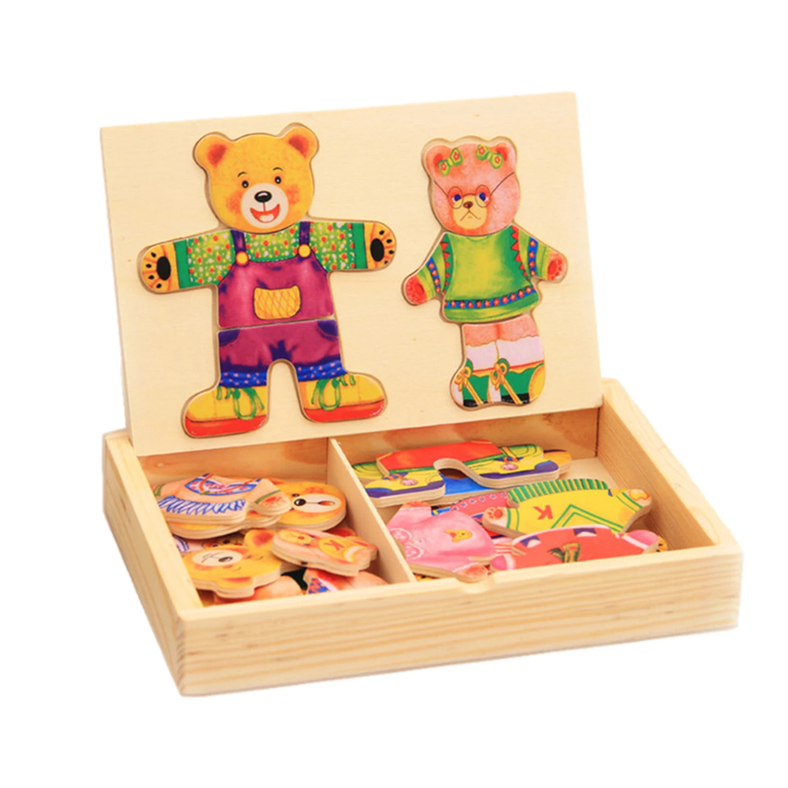 

Wooden 3D Puzzle Jigsaw Kids Basic Skills Jigsaw Toys Puzzle Board Game Dress Your Bear Learning Puzzle Board Game Toys