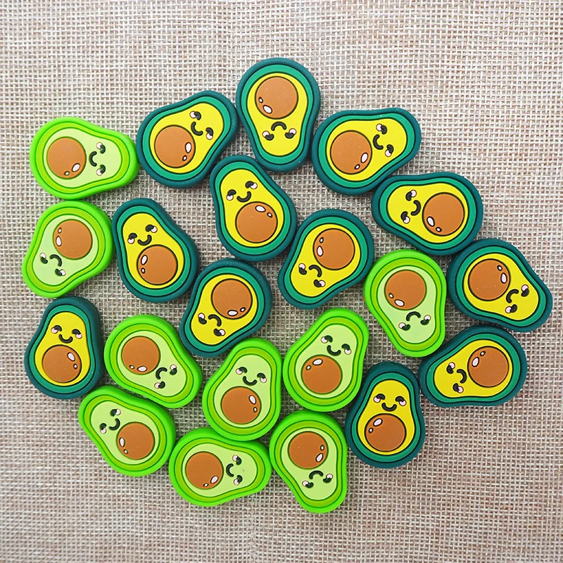 Chenkai-Cuentas de aguacate de silicona para beb&eacute;, collar de mordedor de dibujos animados para ducha, chupete para masticar, accesorios de juguete sensoriales, 10 Uds.-0