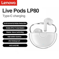 original lenovo lp80 wireless earphones 9d hifi stereo bass sound headphones music earbuds with mic enc noise reduction headset