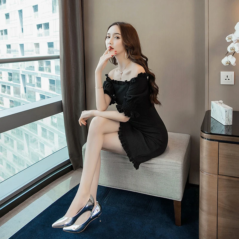 

COIGARSAM Beach Style Women one-piece dress korean Summer Dresses Black 853