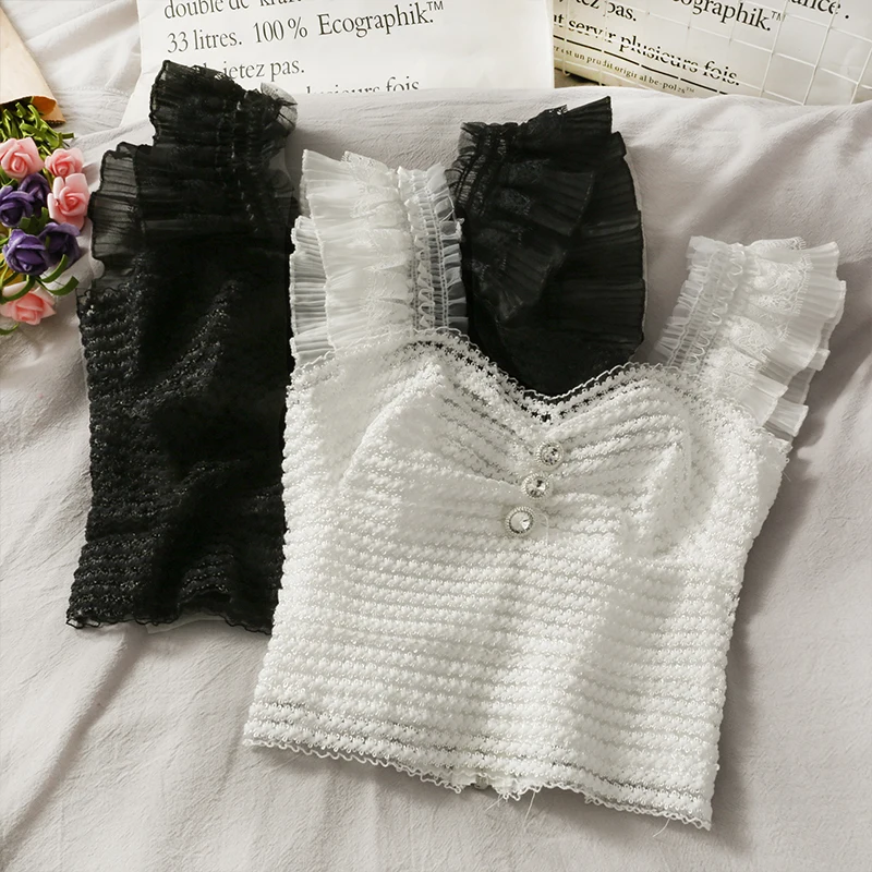 

2021 spring and winter short super fairy ear camisole female new western style all-match zipper cardigan vest