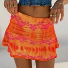 Женская пляжная мини-юбка, трапециевидная юбка с цветочным принтом, с высокой талией и рюшами, лето, 2021
