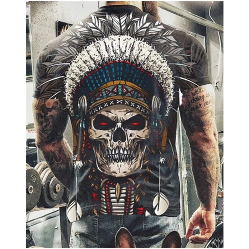 

2021 Summer New Skull Print T-shirt Men's Casual Oversized Short Sleeve Streetwear Hip Hop 3D Printed Top T-shirt