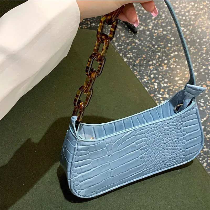 Сумка багет из искусственной кожи сумка через плечо крокодиловой с кристаллами и
