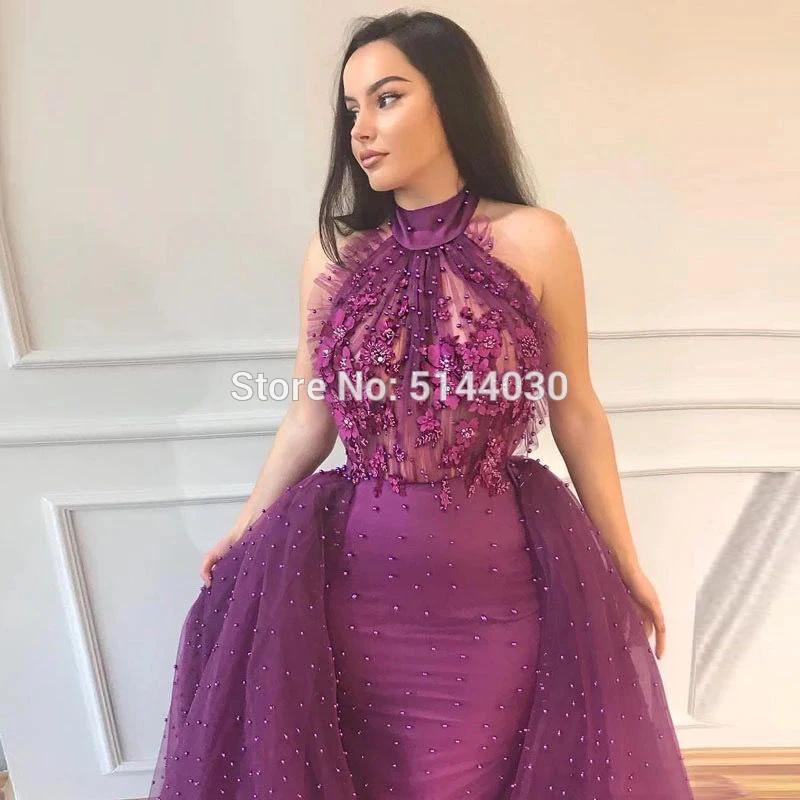 Purple Pearls Mermaid Formal Evening Dresses 2021 Muslim Dubai Couture Islamic Turkish Arabic Prom Party Gowns robes de soirée | Свадьбы и