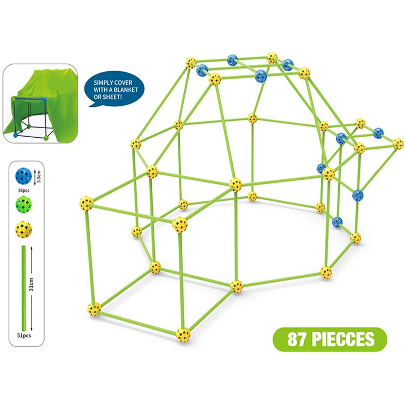 

Kids Construction Toys Fort Tent Building Kits DIY 3D Play Tent House Sticks Design Building Tools Assemble Toys Children Gifts