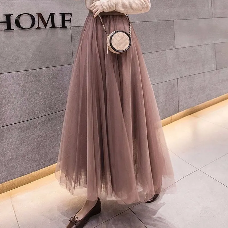 

FAKUNTN 2021 Summer Tulle Skirts Womens Midi Pleated Skirts Black Tulle Skirt Women Spring Fashion Elastic High Waist Mesh Tutu