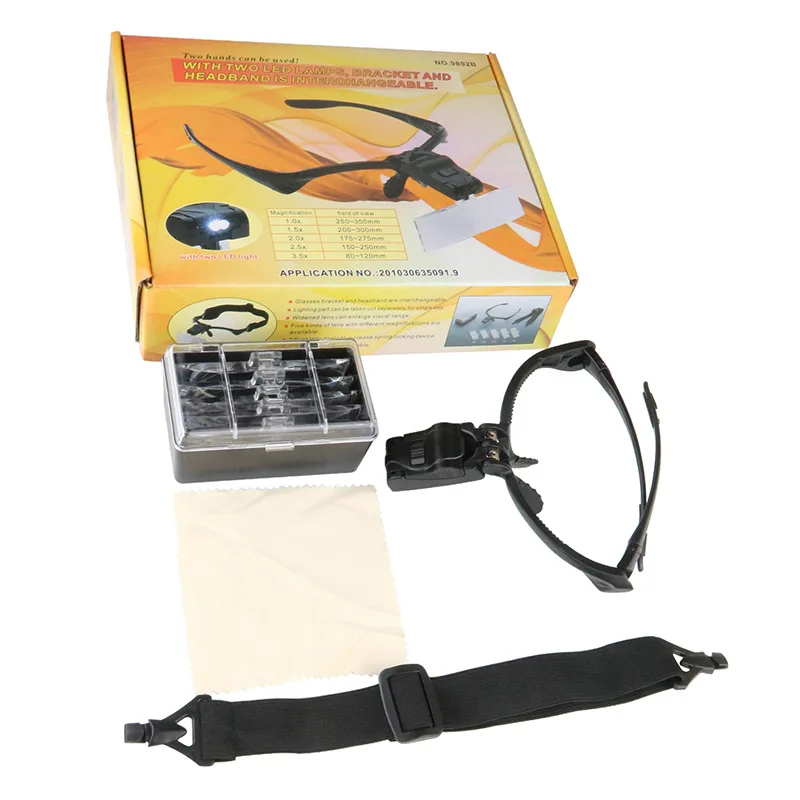 

1.0X/1.5X/2.0X/2.5X/3.5X optical glass magnifying glass adjustable head-mounted magnifying glass with LED lamp