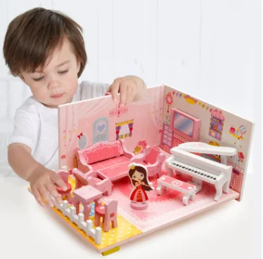 Детские деревянные игрушки игровой дом 3D сборная музыка гостиная веселая ферма