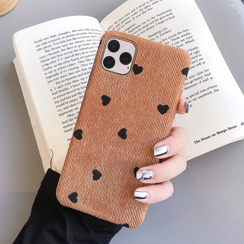 Brown LOVECOM милый чехол для телефона с сердцем для iPhone 11 Pro Max XR XS Max 6 6S 7 8 Plus X полуобернутый сплошной цвет мягкая ткань задняя крышка - Цвет: Brown